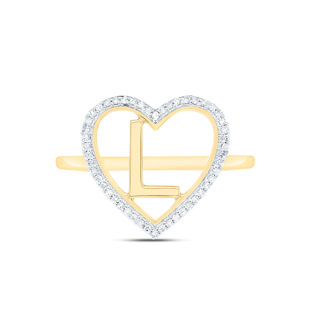 10K Yellow Gold 1/10 Ctw Natural Diamond Initial Ladies Heart Ring, Womens Size: 5-9