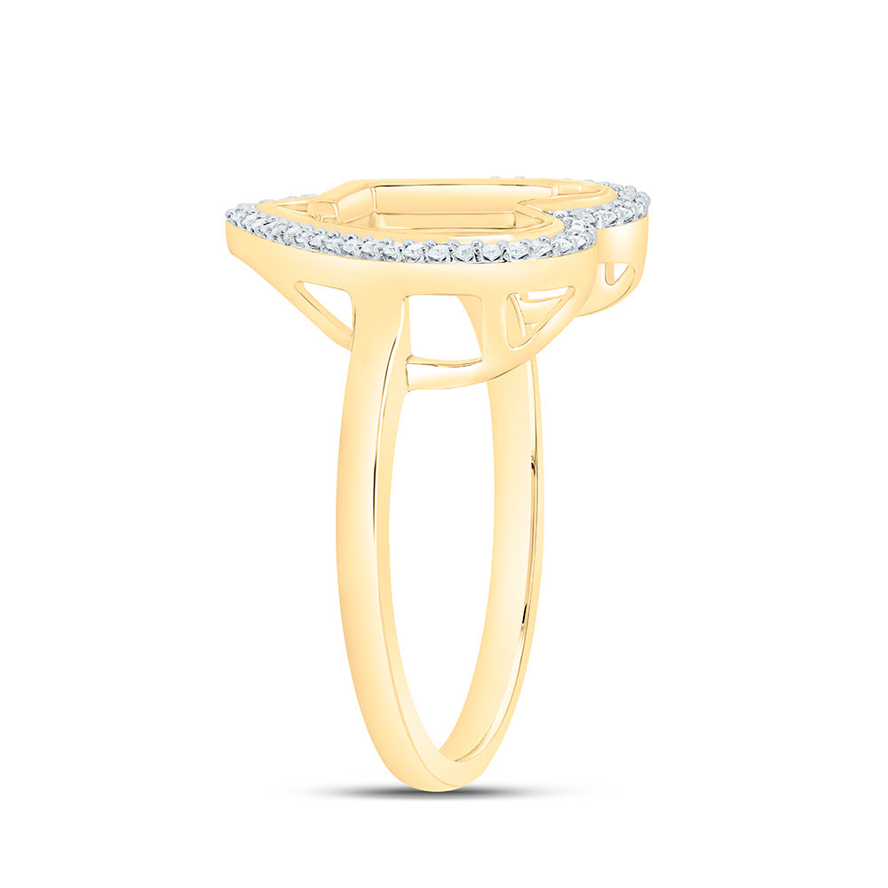 10K Yellow Gold 1/10 Ctw Natural Diamond Initial Ladies Heart Ring, Womens Size: 5-9