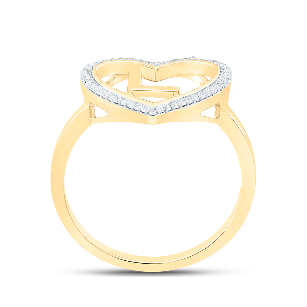 10K Yellow Gold 1/10 Ctw Natural Diamond Initial Ladies Heart Ring, Womens Size: 5-9