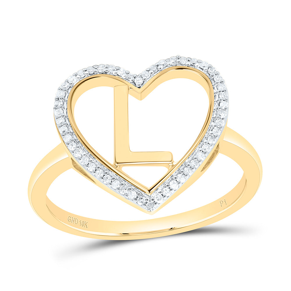 10K Yellow Gold 1/10 Ctw Natural Diamond Initial Ladies Heart Ring, Womens Size: 5-9