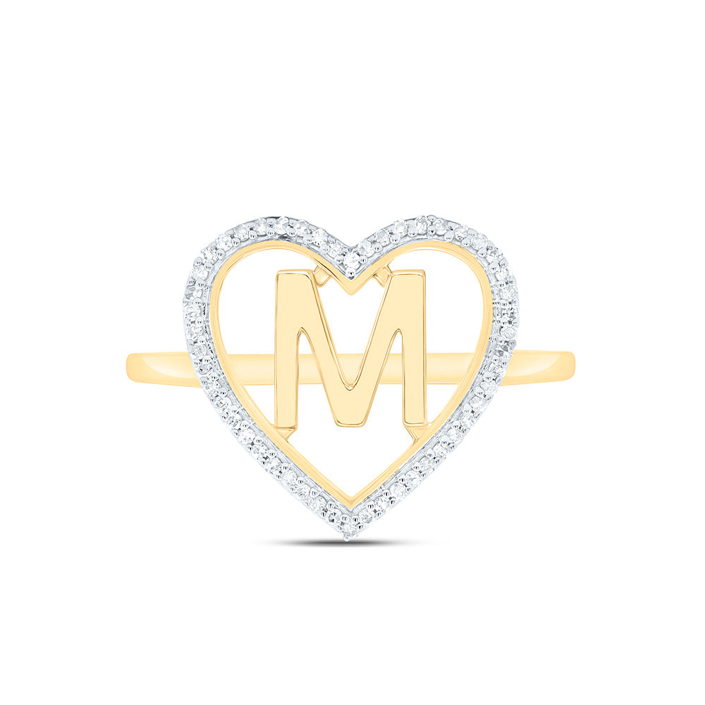 10K Yellow Gold 1/10 Ctw Natural Diamond Initial Ladies Heart Ring, Womens Size: 5-9