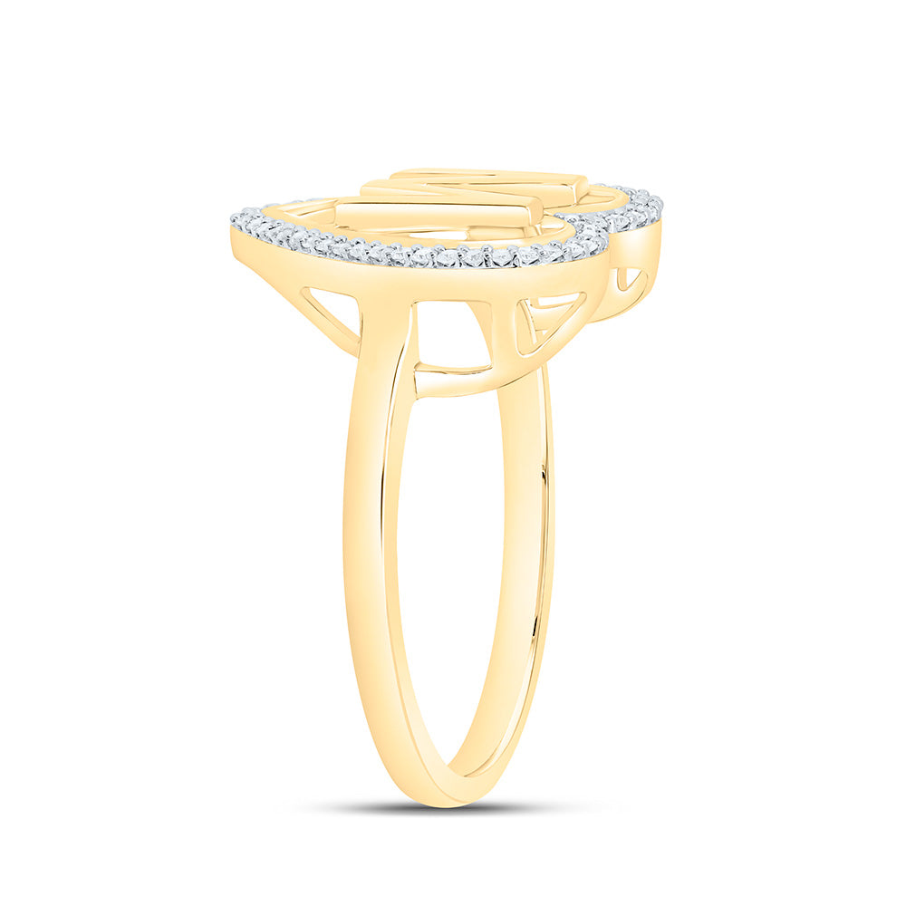 10K Yellow Gold 1/10 Ctw Natural Diamond Initial Ladies Heart Ring, Womens Size: 5-9