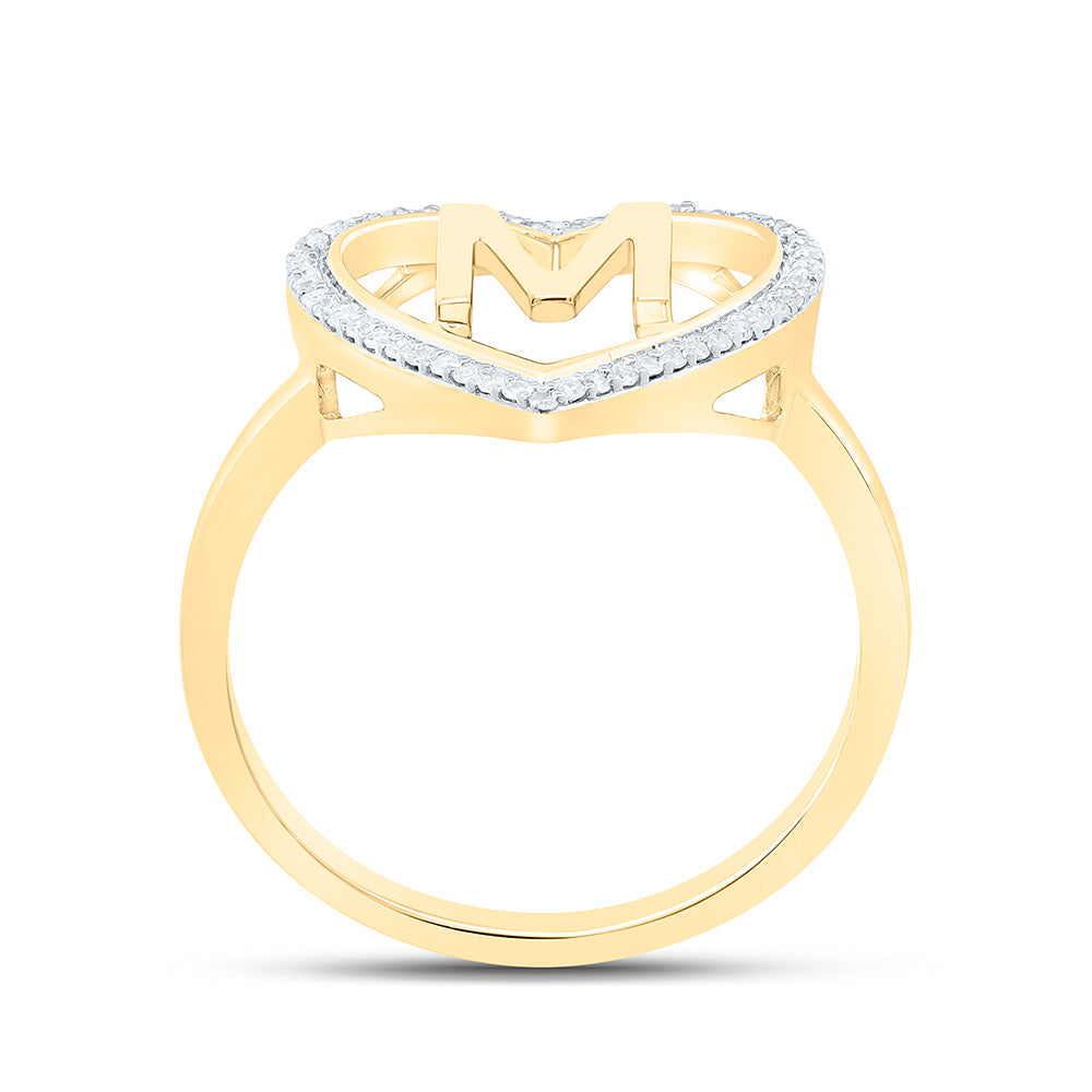 10K Yellow Gold 1/10 Ctw Natural Diamond Initial Ladies Heart Ring, Womens Size: 5-9