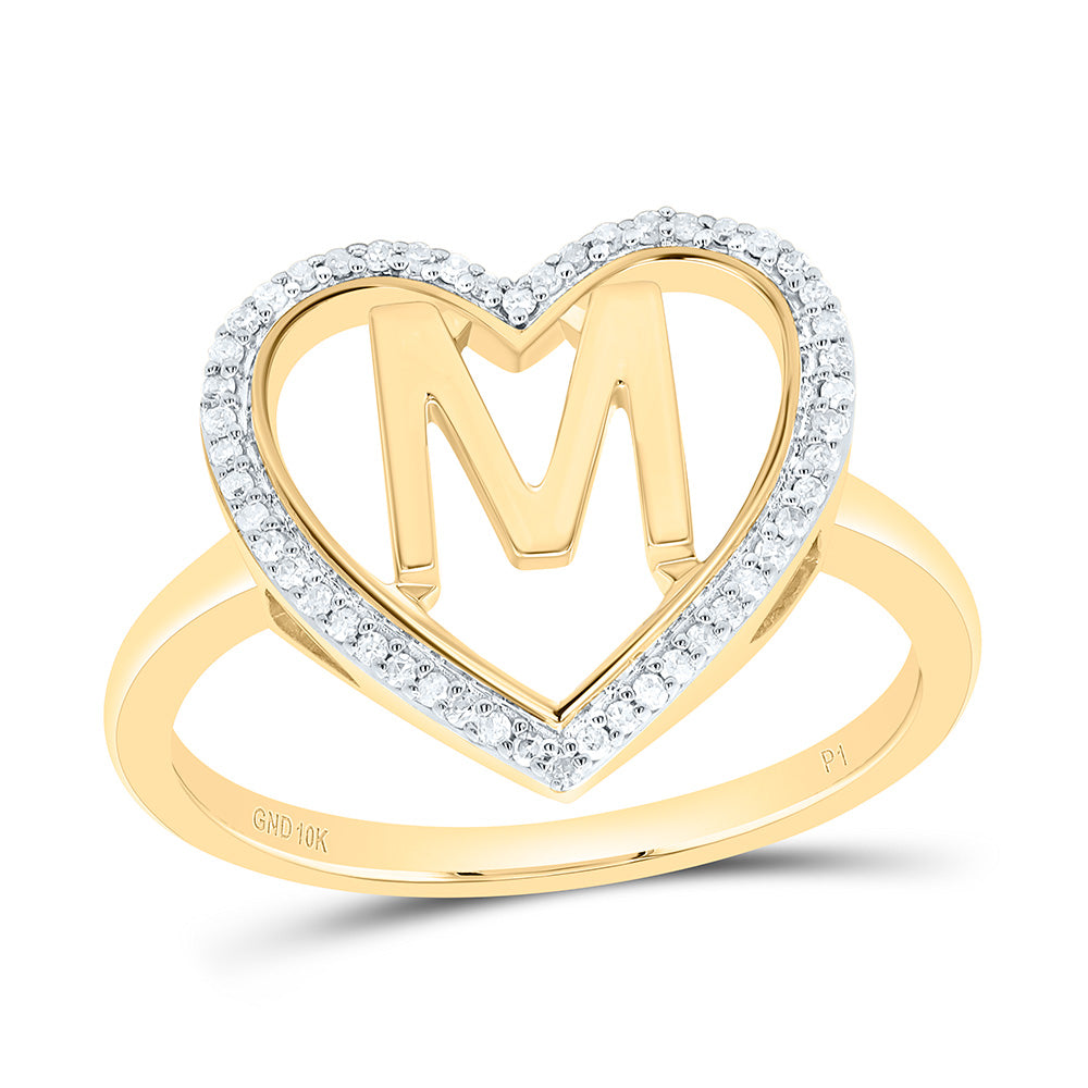 10K Yellow Gold 1/10 Ctw Natural Diamond Initial Ladies Heart Ring, Womens Size: 5-9