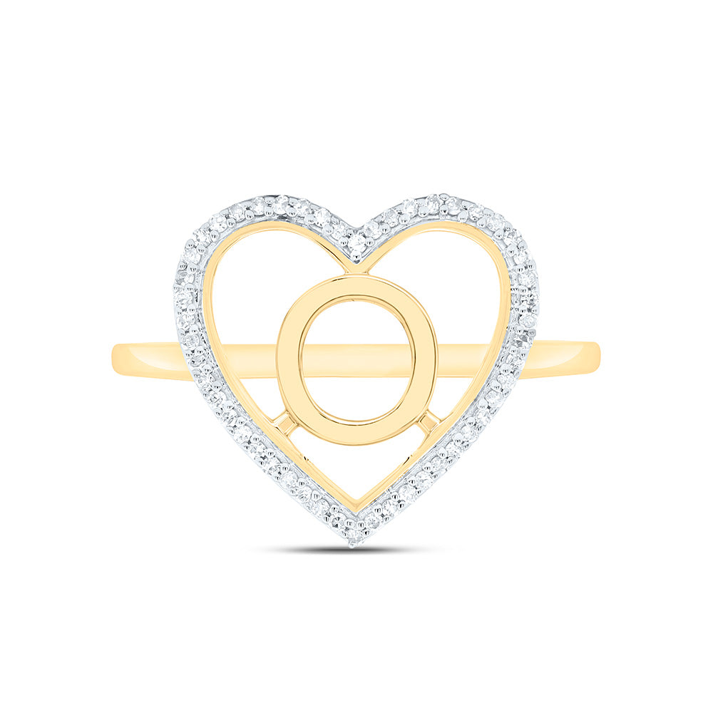 10K Yellow Gold 1/10 Ctw Natural Diamond Initial Ladies Heart Ring, Womens Size: 5-9
