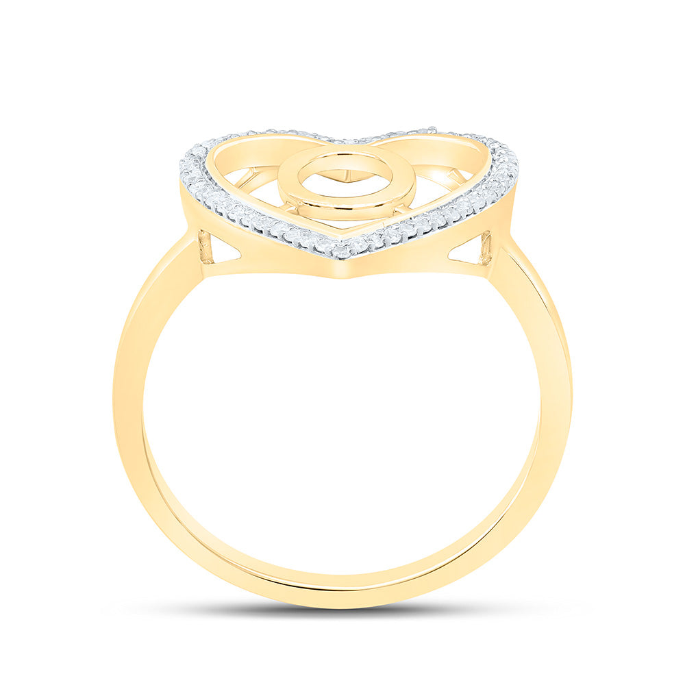 10K Yellow Gold 1/10 Ctw Natural Diamond Initial Ladies Heart Ring, Womens Size: 5-9