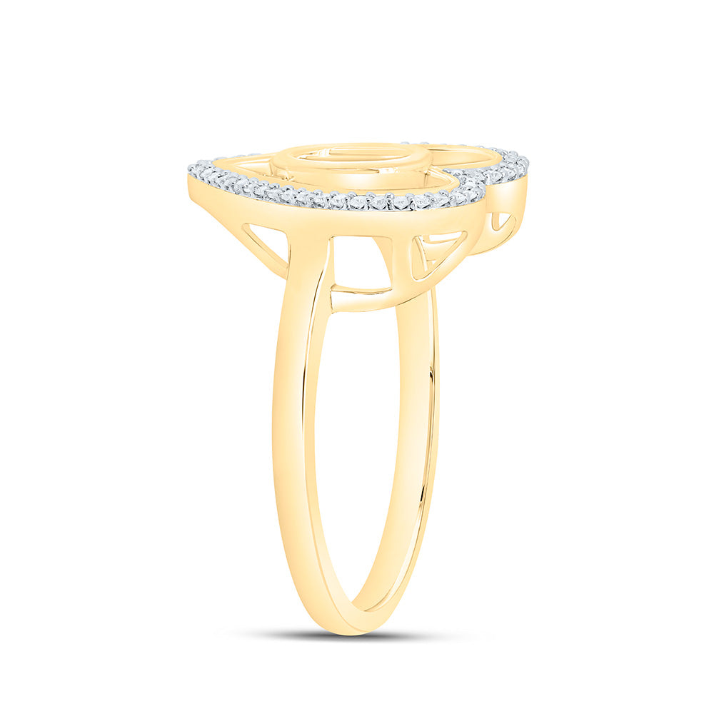 10K Yellow Gold 1/10 Ctw Natural Diamond Initial Ladies Heart Ring, Womens Size: 5-9