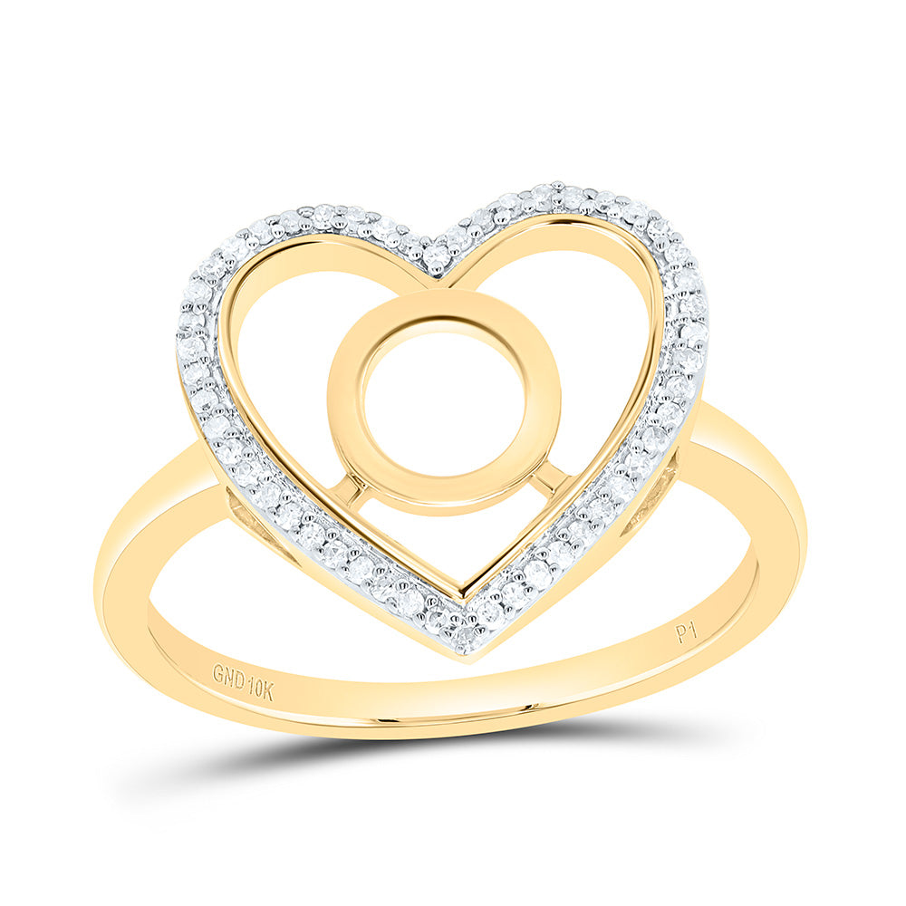 10K Yellow Gold 1/10 Ctw Natural Diamond Initial Ladies Heart Ring, Womens Size: 5-9