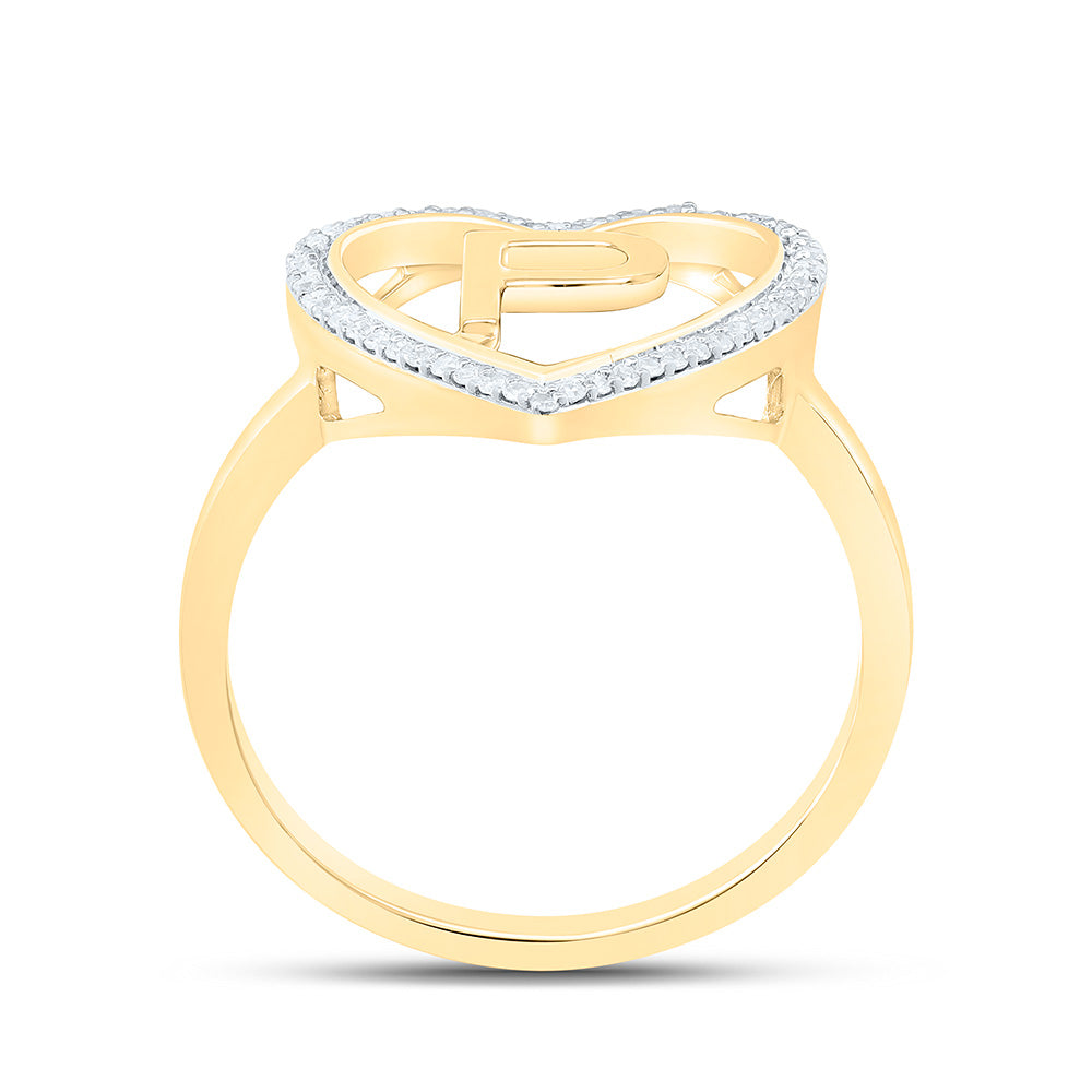 10K Yellow Gold 1/10 Ctw Natural Diamond Initial Ladies Heart Ring, Womens Size: 5-9