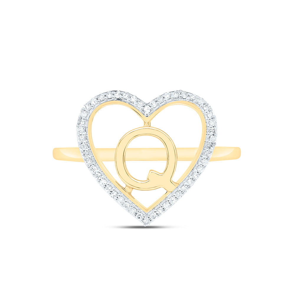 10K Yellow Gold 1/10 Ctw Natural Diamond Initial Ladies Heart Ring, Womens Size: 5-9