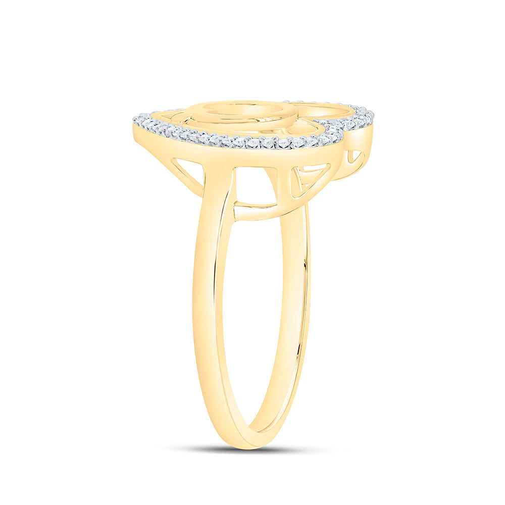 10K Yellow Gold 1/10 Ctw Natural Diamond Initial Ladies Heart Ring, Womens Size: 5-9