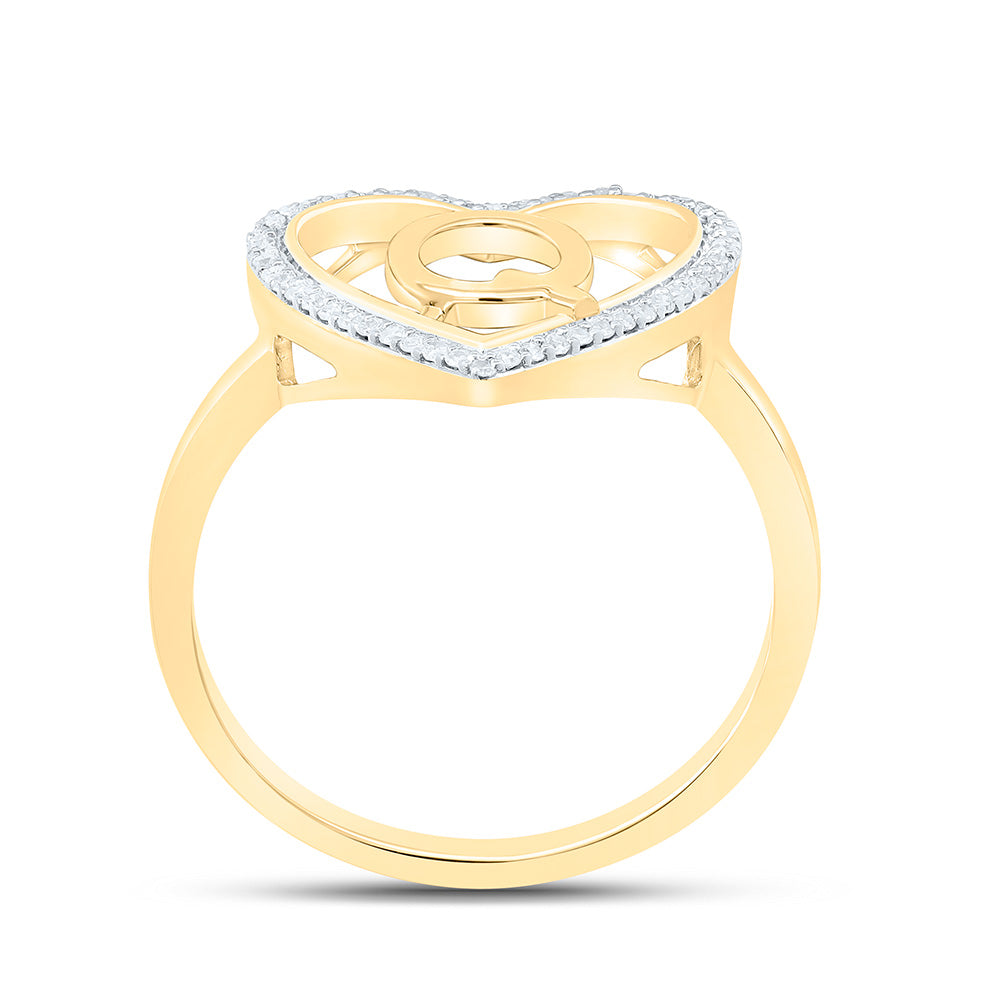 10K Yellow Gold 1/10 Ctw Natural Diamond Initial Ladies Heart Ring, Womens Size: 5-9