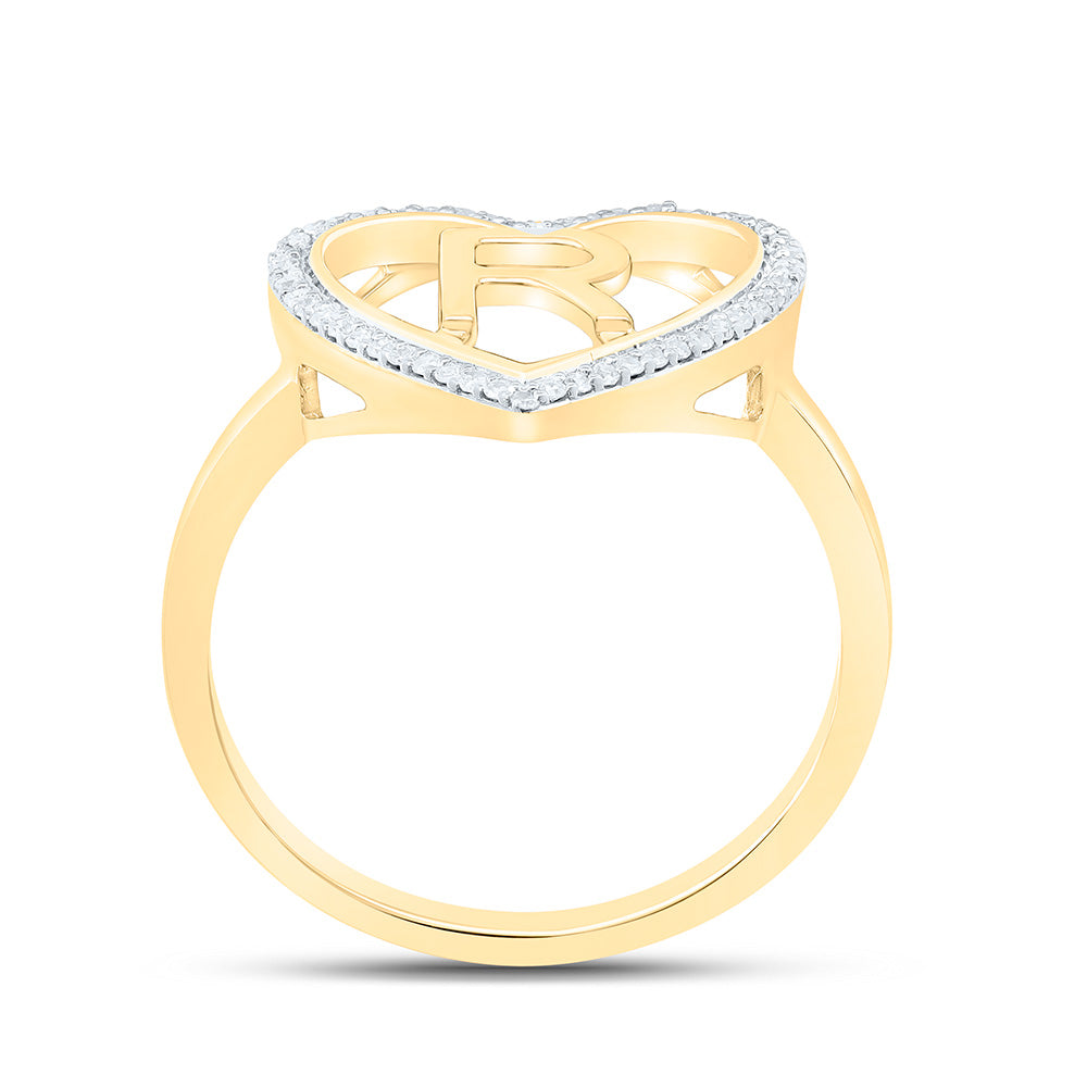 10K Yellow Gold 1/10 Ctw Natural Diamond Initial Ladies Heart Ring, Womens Size: 5-9