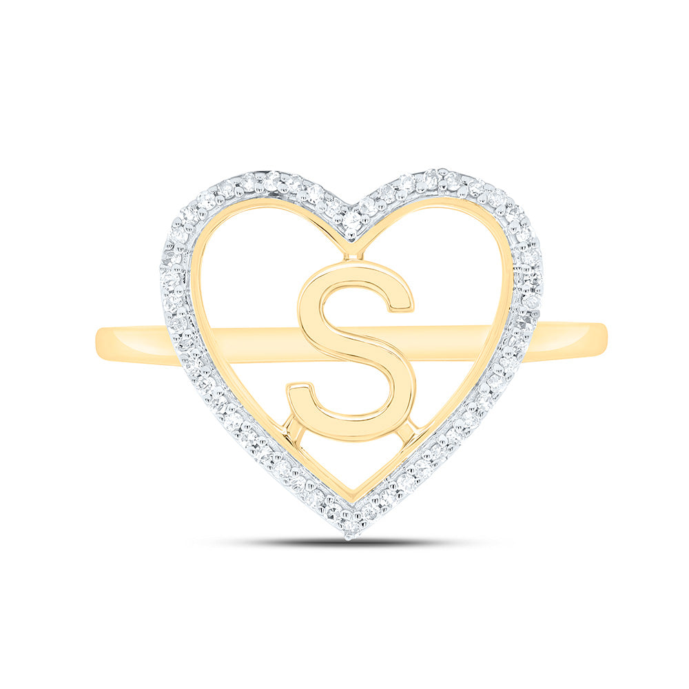 10K Yellow Gold 1/10 Ctw Natural Diamond Initial Ladies Heart Ring, Womens Size: 5-9
