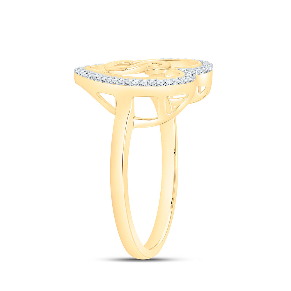 10K Yellow Gold 1/10 Ctw Natural Diamond Initial Ladies Heart Ring, Womens Size: 5-9