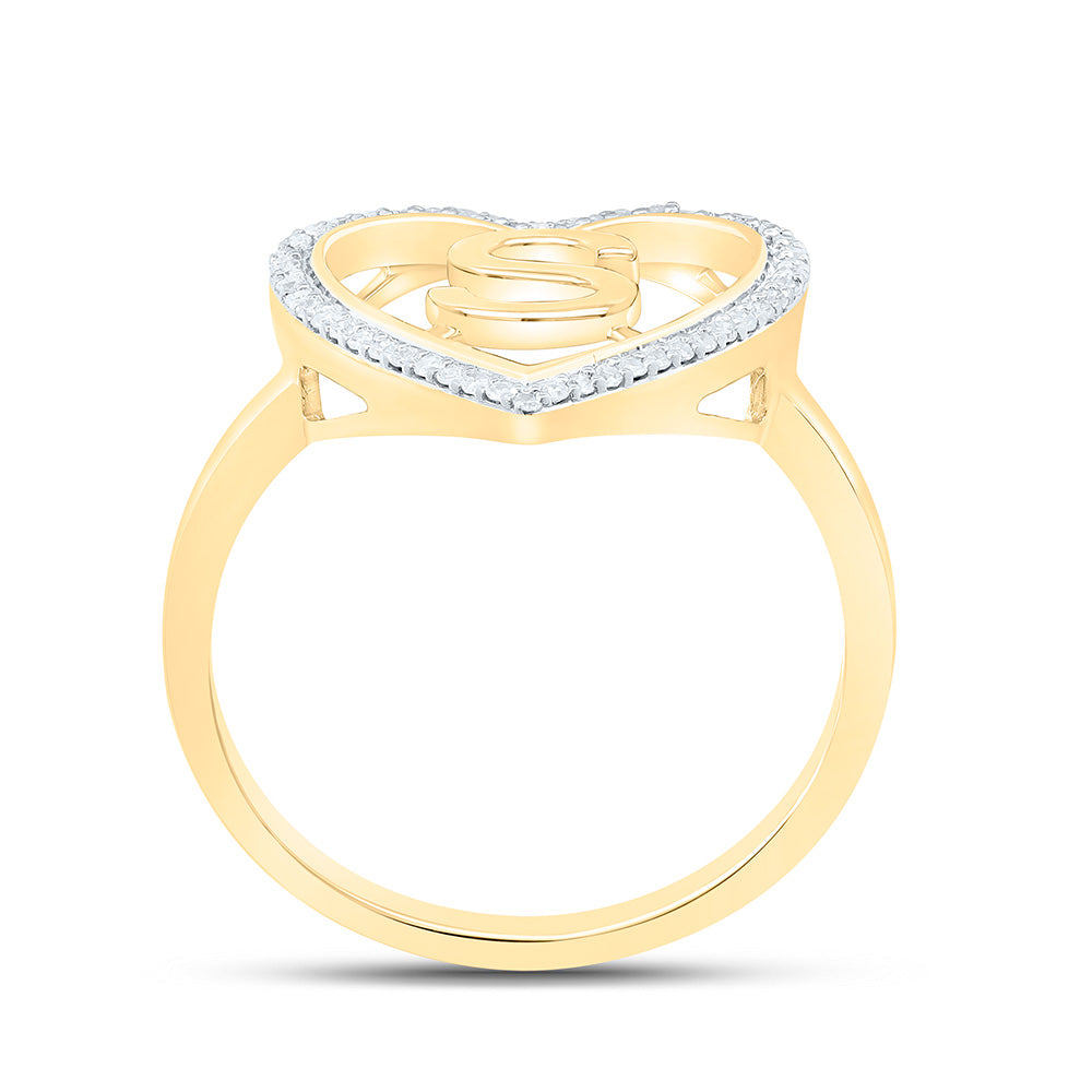 10K Yellow Gold 1/10 Ctw Natural Diamond Initial Ladies Heart Ring, Womens Size: 5-9