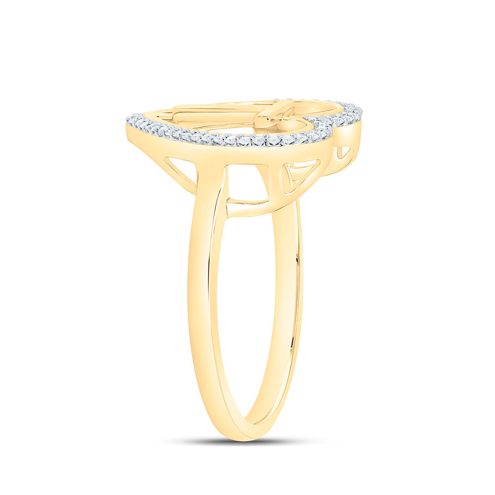 10K Yellow Gold 1/10 Ctw Natural Diamond Initial Ladies Heart Ring, Womens Size: 5-9