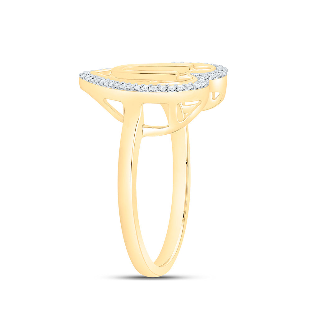 10K Yellow Gold 1/10 Ctw Natural Diamond Initial Ladies Heart Ring, Womens Size: 5-9