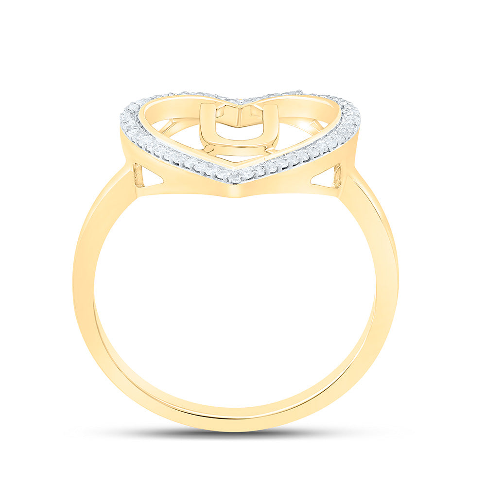 10K Yellow Gold 1/10 Ctw Natural Diamond Initial Ladies Heart Ring, Womens Size: 5-9