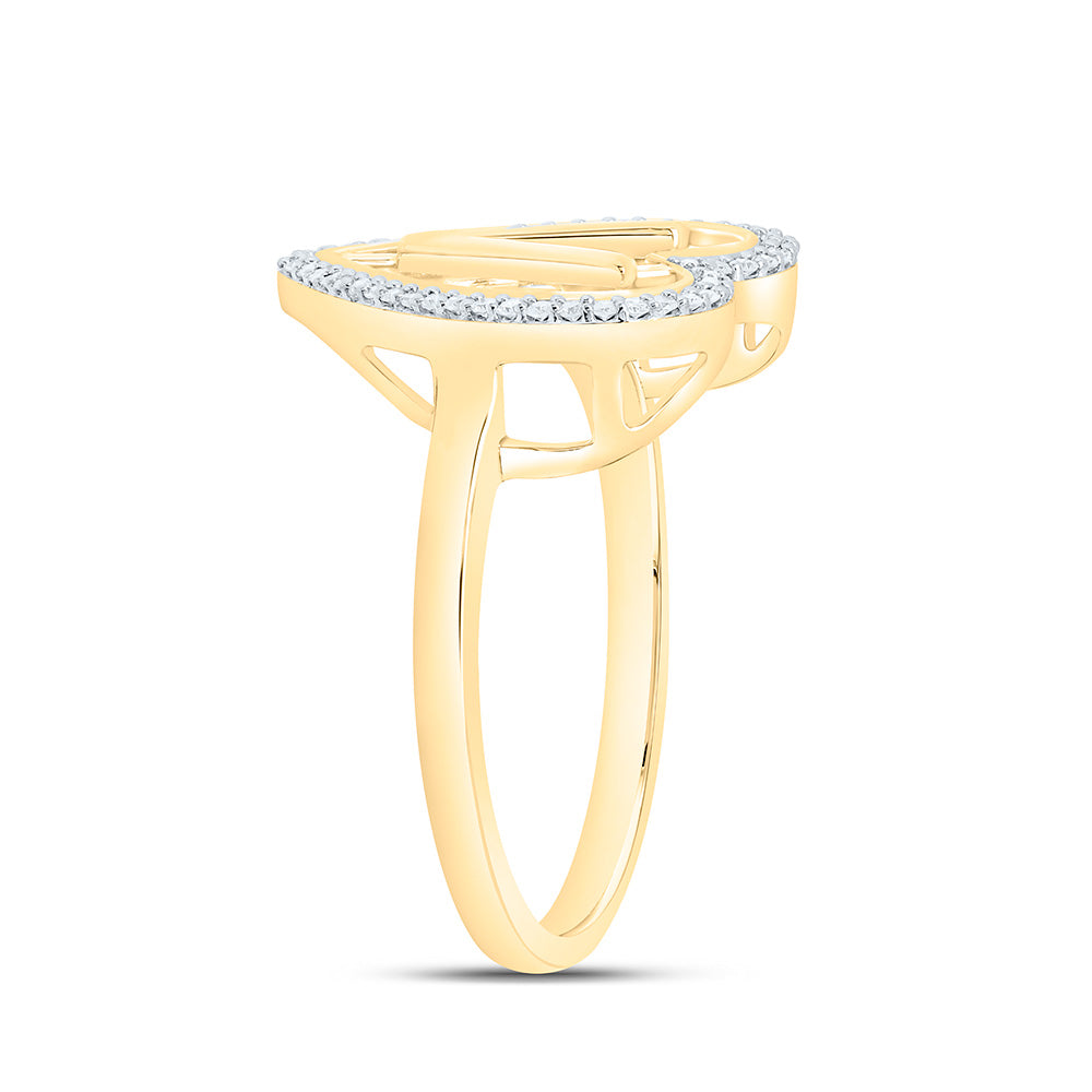 10K Yellow Gold 1/10 Ctw Natural Diamond Initial Ladies Heart Ring, Womens Size: 5-9