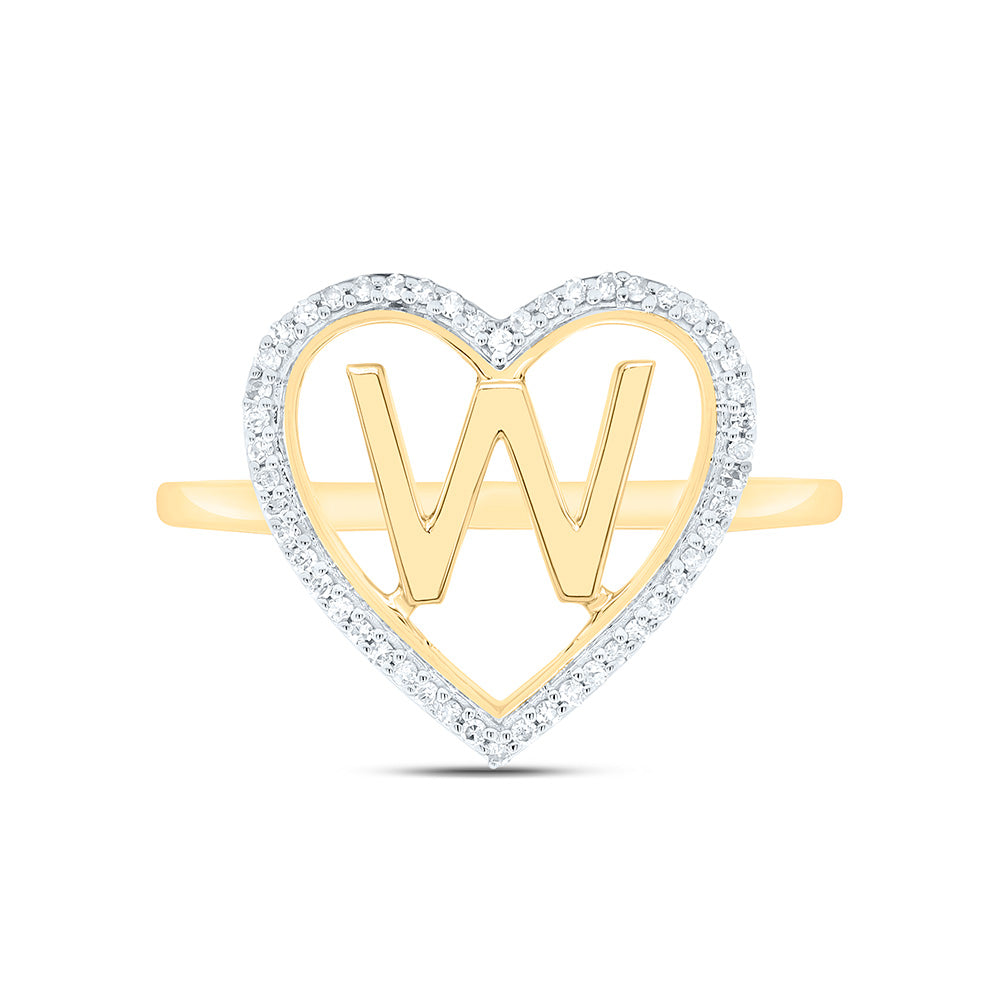 10K Yellow Gold 1/10 Ctw Natural Diamond Initial Ladies Heart Ring, Womens Size: 5-9