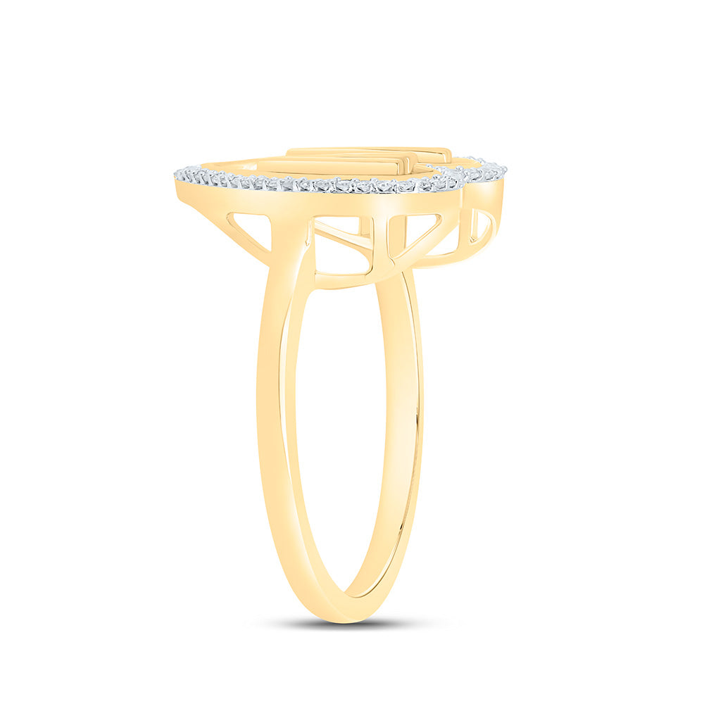 10K Yellow Gold 1/10 Ctw Natural Diamond Initial Ladies Heart Ring, Womens Size: 5-9