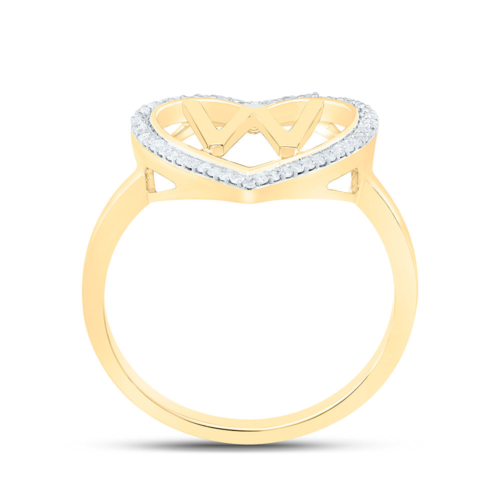 10K Yellow Gold 1/10 Ctw Natural Diamond Initial Ladies Heart Ring, Womens Size: 5-9