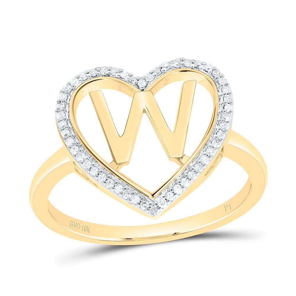 10K Yellow Gold 1/10 Ctw Natural Diamond Initial Ladies Heart Ring, Womens Size: 5-9