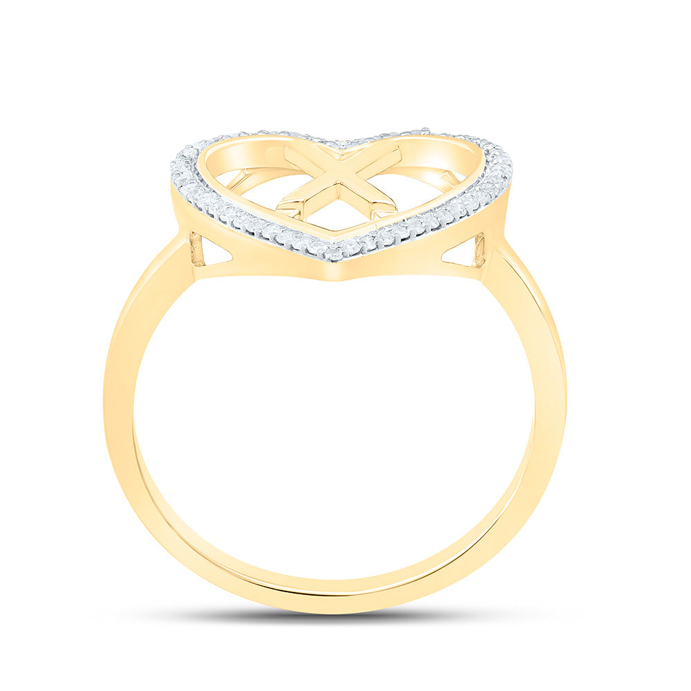 10K Yellow Gold 1/10 Ctw Natural Diamond Initial Ladies Heart Ring, Womens Size: 5-9