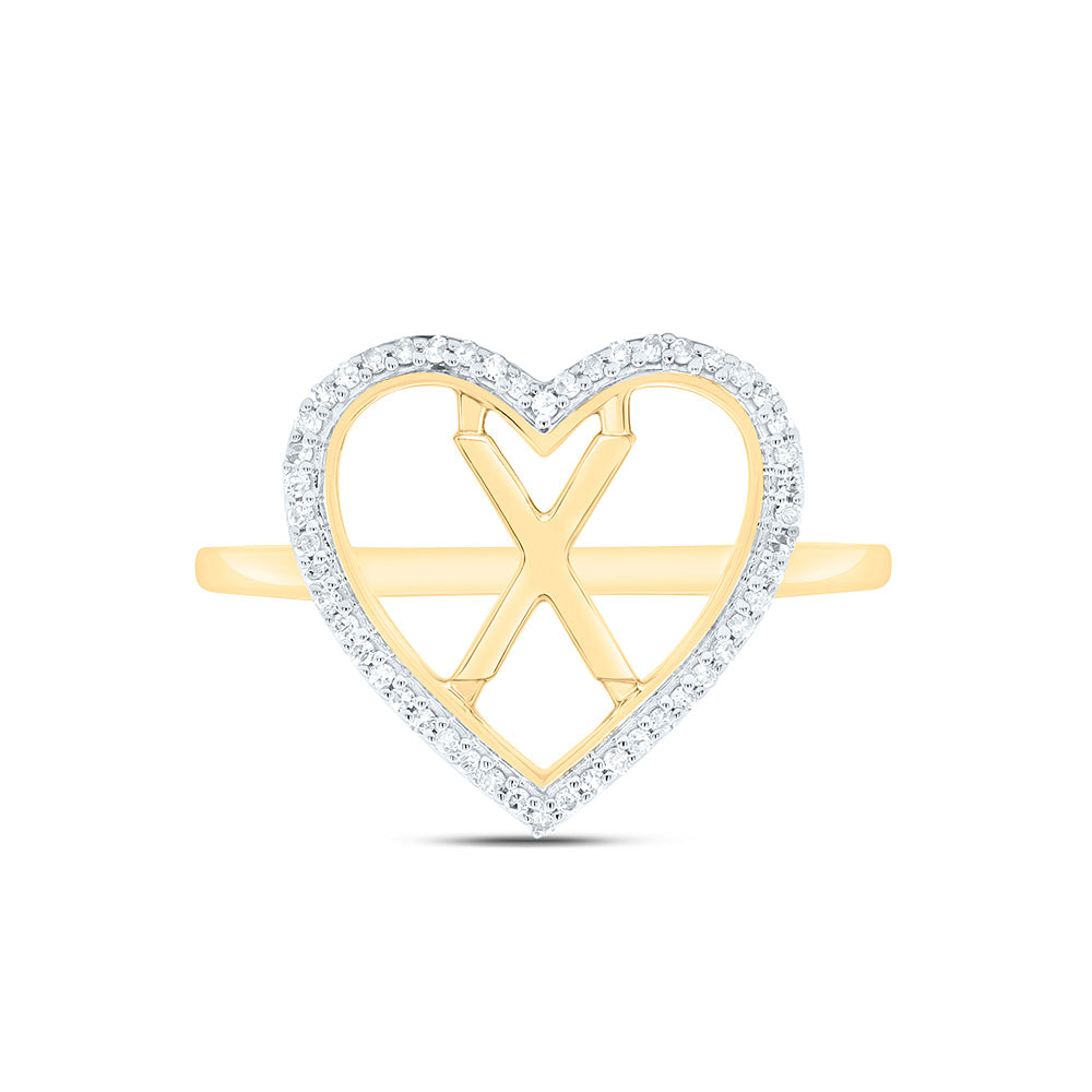 10K Yellow Gold 1/10 Ctw Natural Diamond Initial Ladies Heart Ring, Womens Size: 5-9
