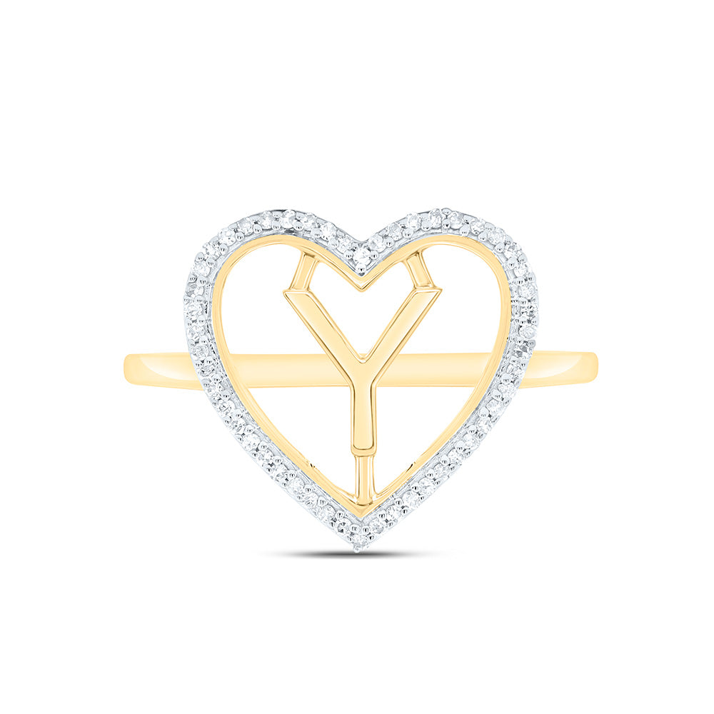 10K Yellow Gold 1/10 Ctw Natural Diamond Initial Ladies Heart Ring, Womens Size: 5-9