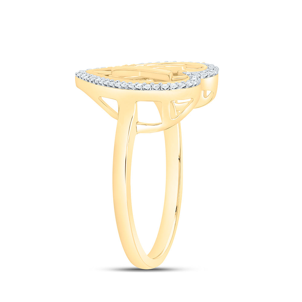 10K Yellow Gold 1/10 Ctw Natural Diamond Initial Ladies Heart Ring, Womens Size: 5-9