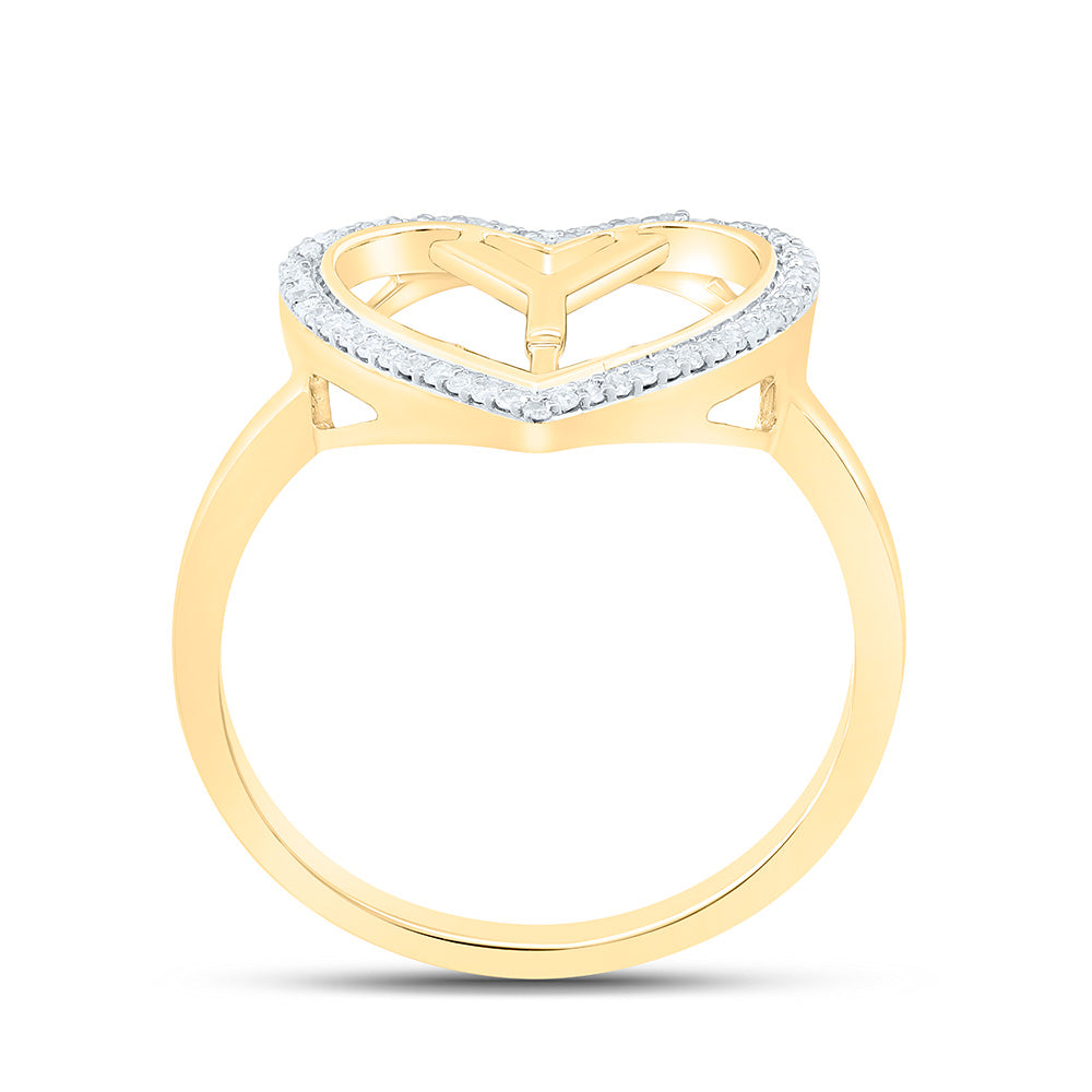 10K Yellow Gold 1/10 Ctw Natural Diamond Initial Ladies Heart Ring, Womens Size: 5-9