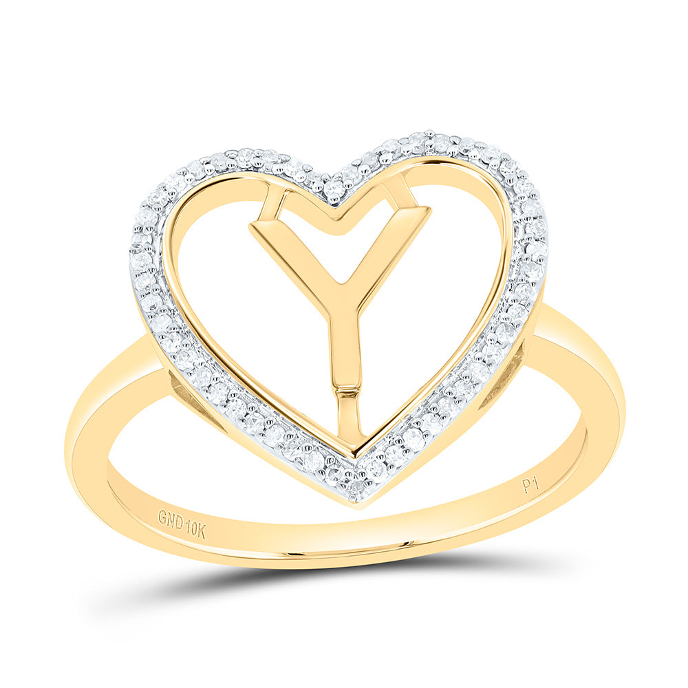 10K Yellow Gold 1/10 Ctw Natural Diamond Initial Ladies Heart Ring, Womens Size: 5-9