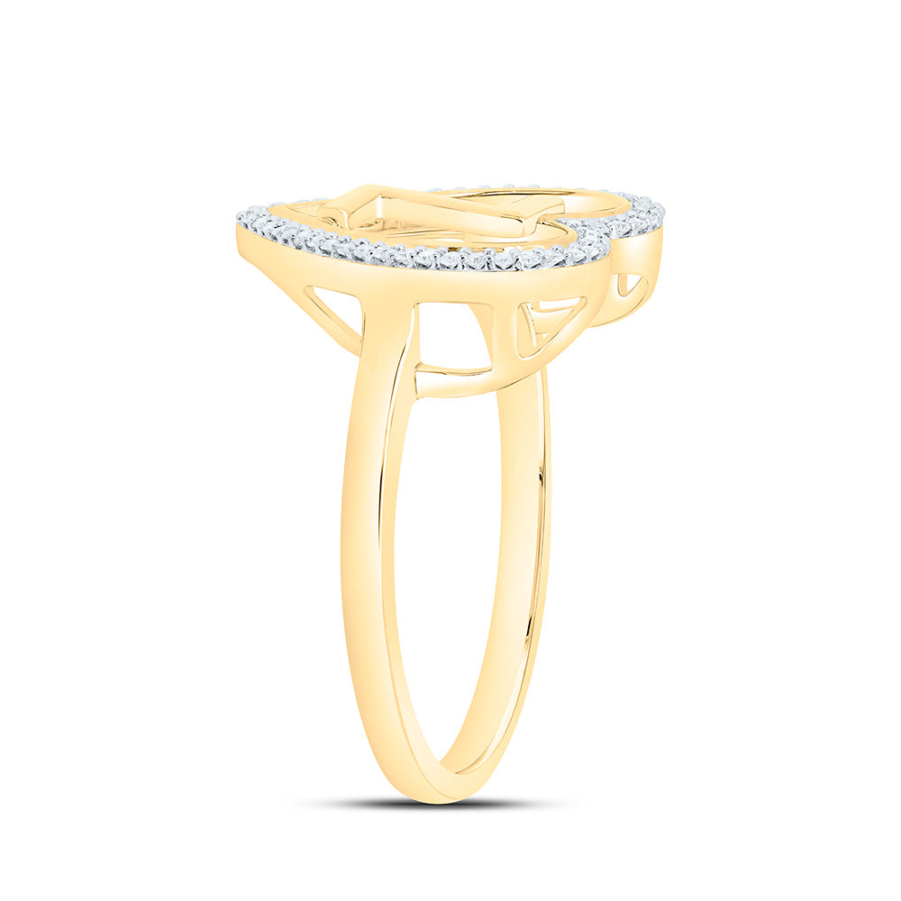 10K Yellow Gold 1/10 Ctw Natural Diamond Initial Ladies Heart Ring, Womens Size: 5-9