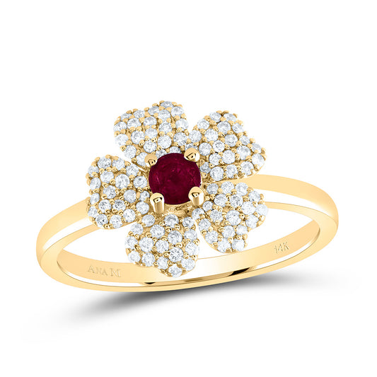 14K Yellow or White Gold 1/4 Ctw Diamond 3.5MM Round Natural Gem Flower Ring, Womens Size: 5-9