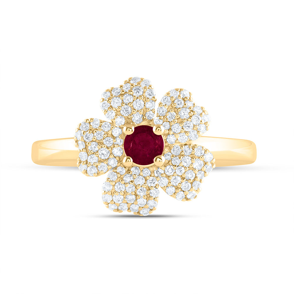14K Yellow or White Gold 1/4 Ctw Diamond 3.5MM Round Natural Gem Flower Ring, Womens Size: 5-9