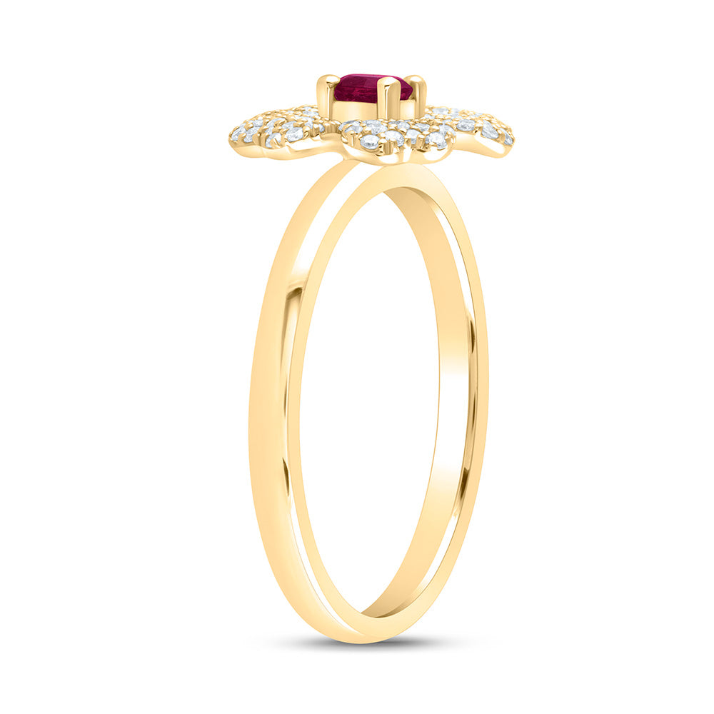 14K Yellow or White Gold 1/4 Ctw Diamond 3.5MM Round Natural Gem Flower Ring, Womens Size: 5-9