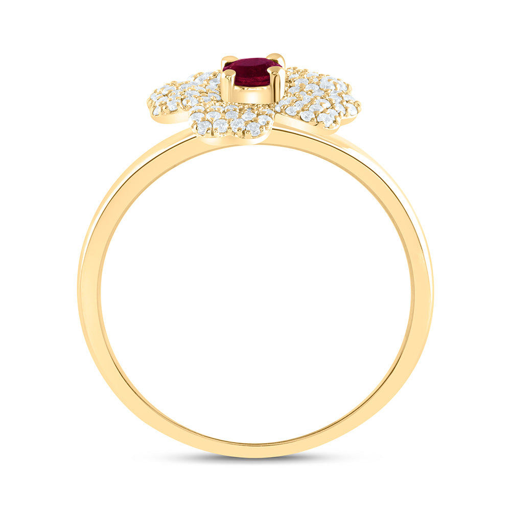 14K Yellow or White Gold 1/4 Ctw Diamond 3.5MM Round Natural Gem Flower Ring, Womens Size: 5-9