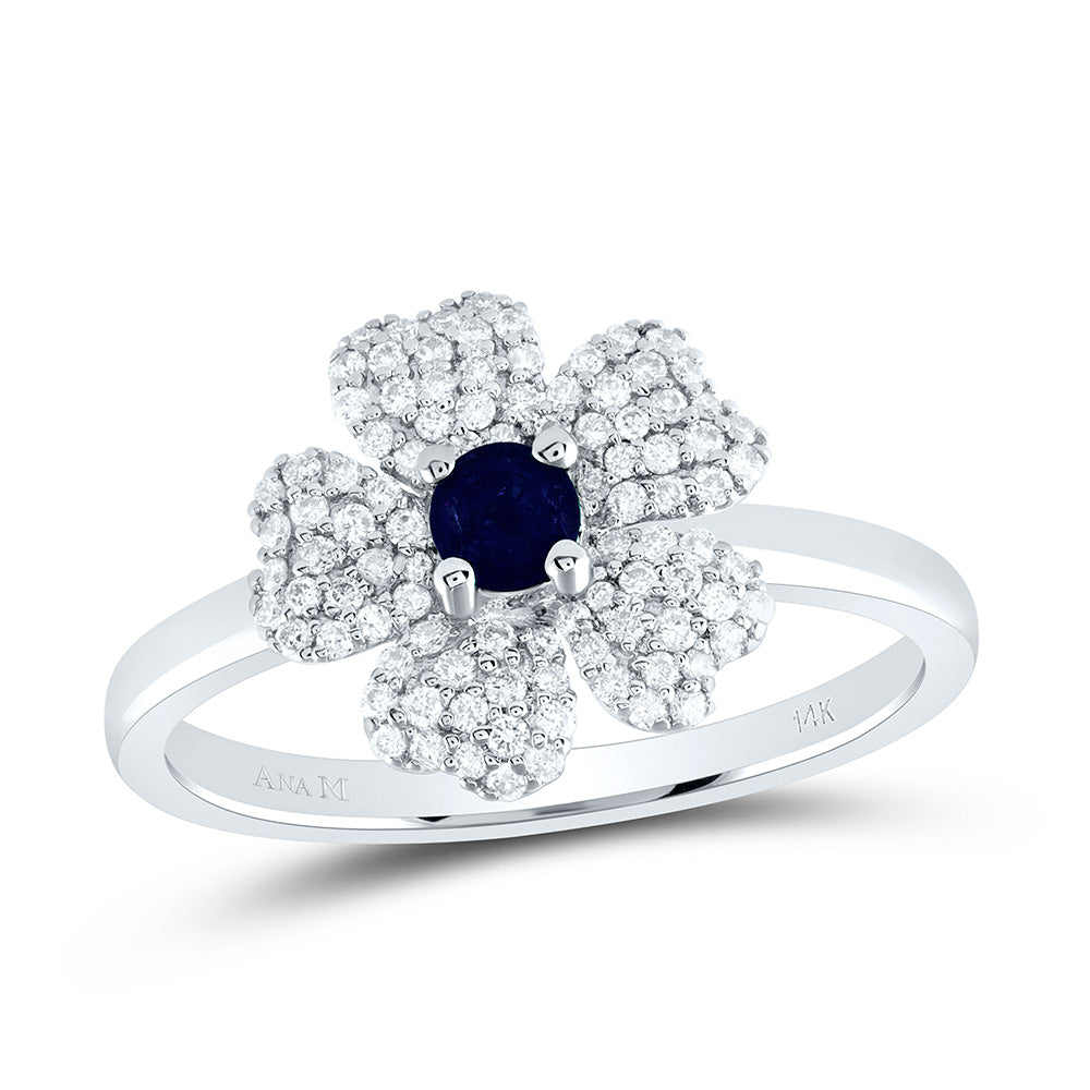14K Yellow or White Gold 1/4 Ctw Diamond 3.5MM Round Natural Gem Flower Ring, Womens Size: 5-9