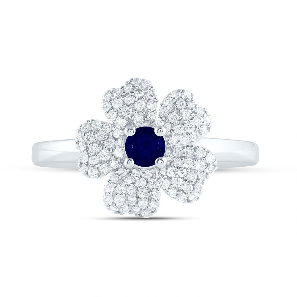 14K Yellow or White Gold 1/4 Ctw Diamond 3.5MM Round Natural Gem Flower Ring, Womens Size: 5-9