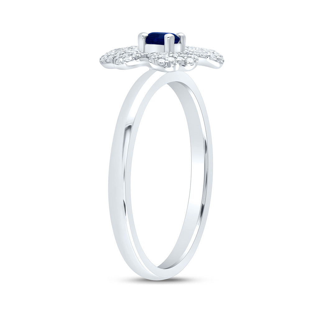 14K Yellow or White Gold 1/4 Ctw Diamond 3.5MM Round Natural Gem Flower Ring, Womens Size: 5-9