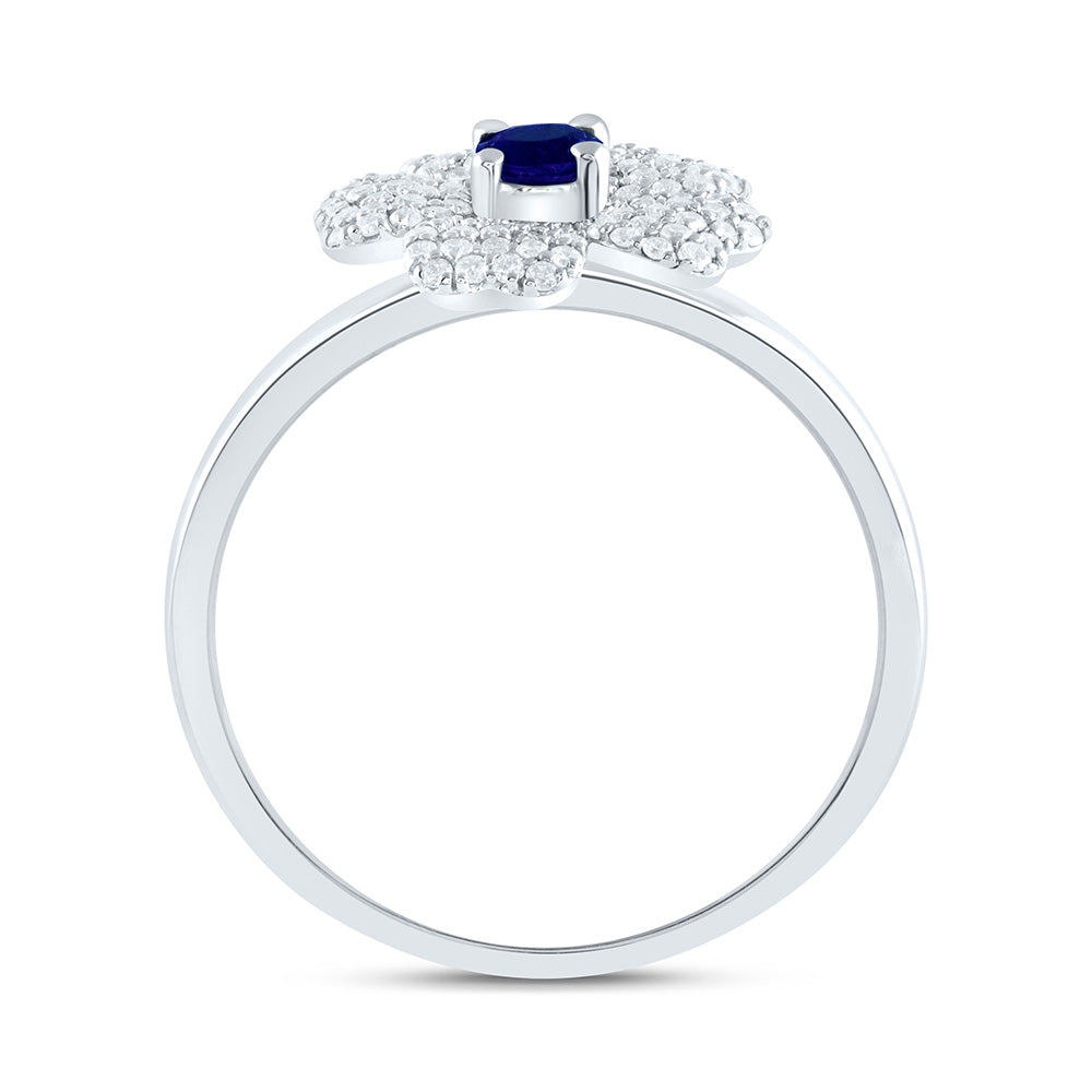14K Yellow or White Gold 1/4 Ctw Diamond 3.5MM Round Natural Gem Flower Ring, Womens Size: 5-9