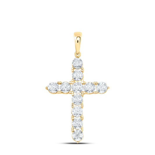 14K Yellow or White Gold 1/3 Ctw Natural Diamond Fashion Cross Pendant
