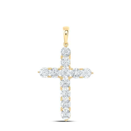 14K Yellow or White Gold 1/2 Ctw Natural Diamond Fashion Cross Pendant