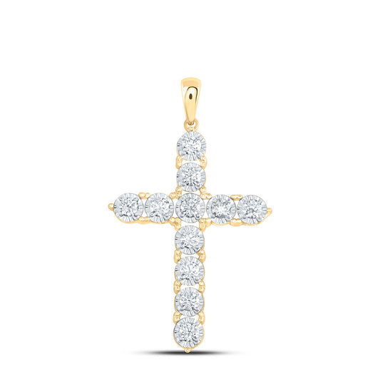 14K Yellow or White Gold 3/4 Ctw Natural Diamond Fashion Cross Pendant