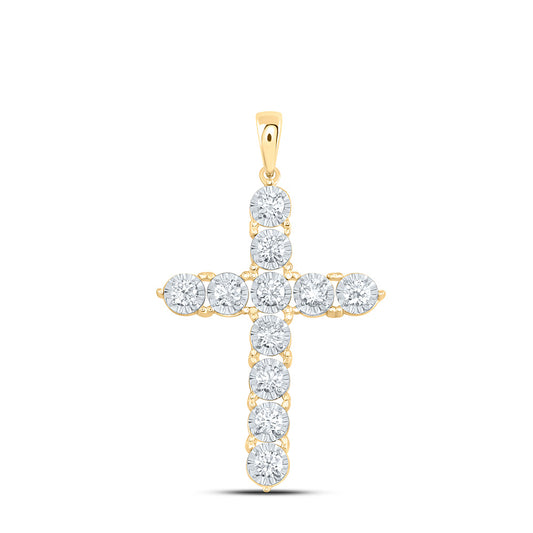 14K Yellow or White Gold 7/8 Ctw Natural Diamond Fashion Cross Pendant