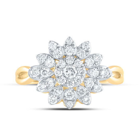 14K Yellow or White or Rose Gold 5/8 Ctw Natural Diamond Flower Fashion Ring, Womens Size: 5-9