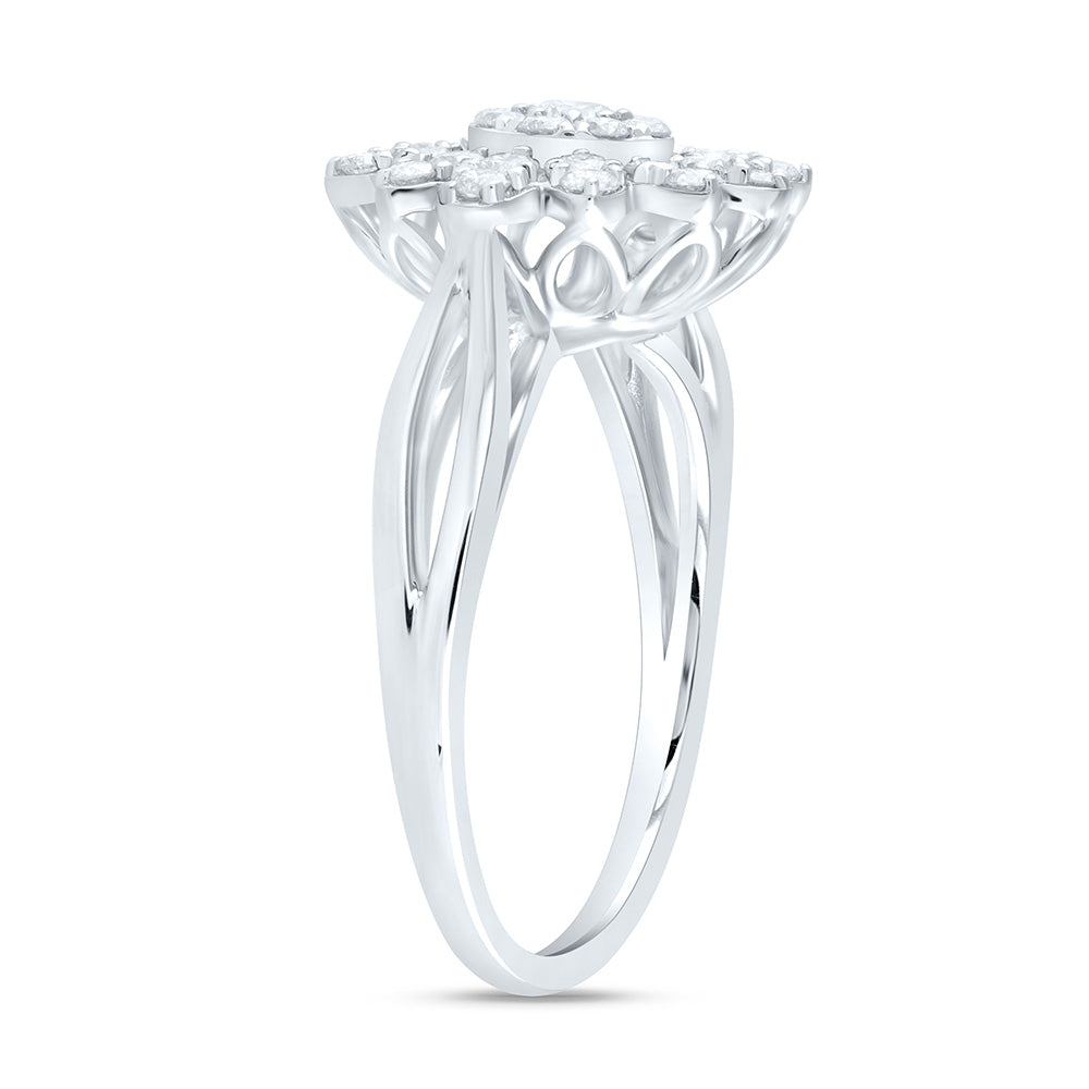 14K Yellow or White or Rose Gold 5/8 Ctw Natural Diamond Flower Fashion Ring, Womens Size: 5-9