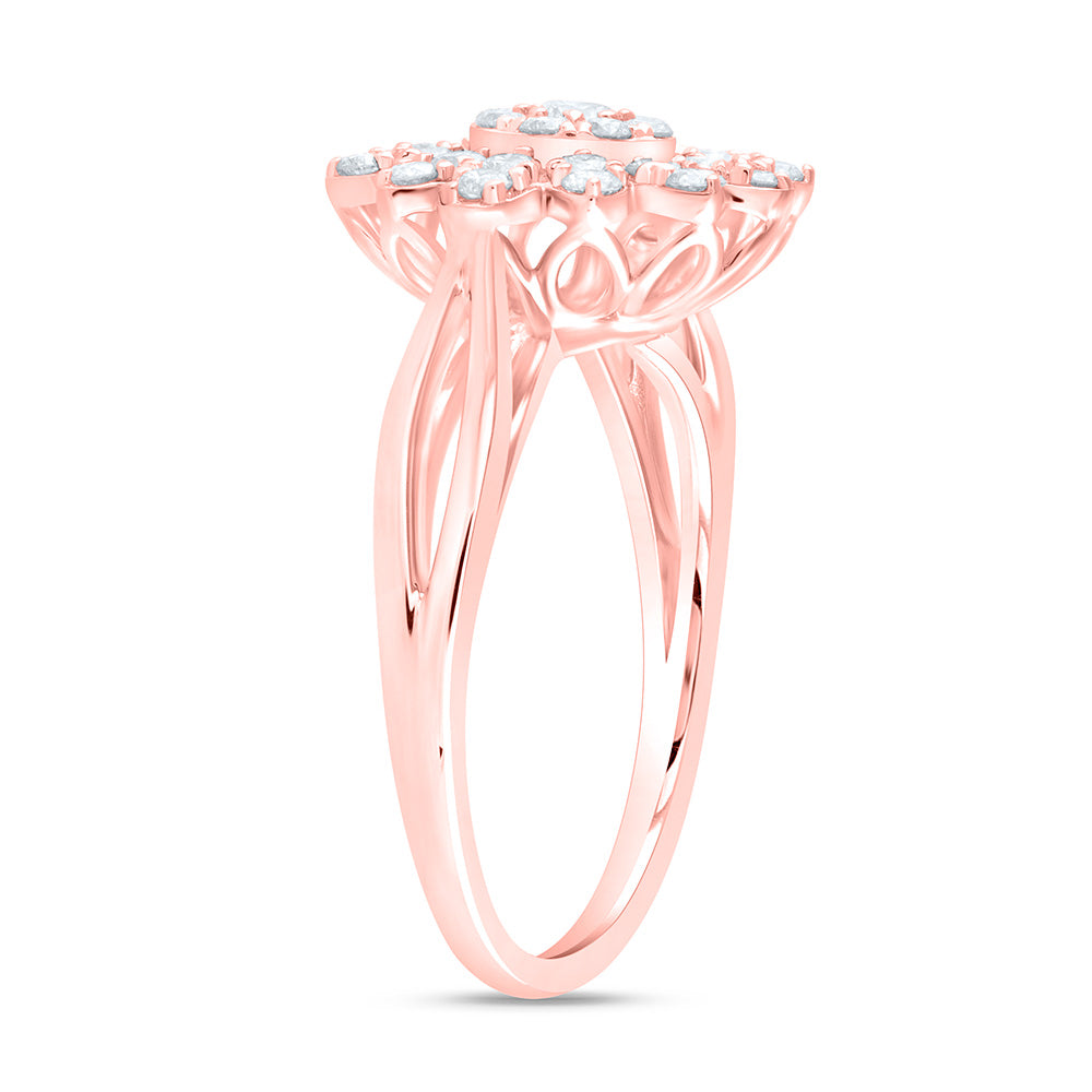 14K Yellow or White or Rose Gold 5/8 Ctw Natural Diamond Flower Fashion Ring, Womens Size: 5-9